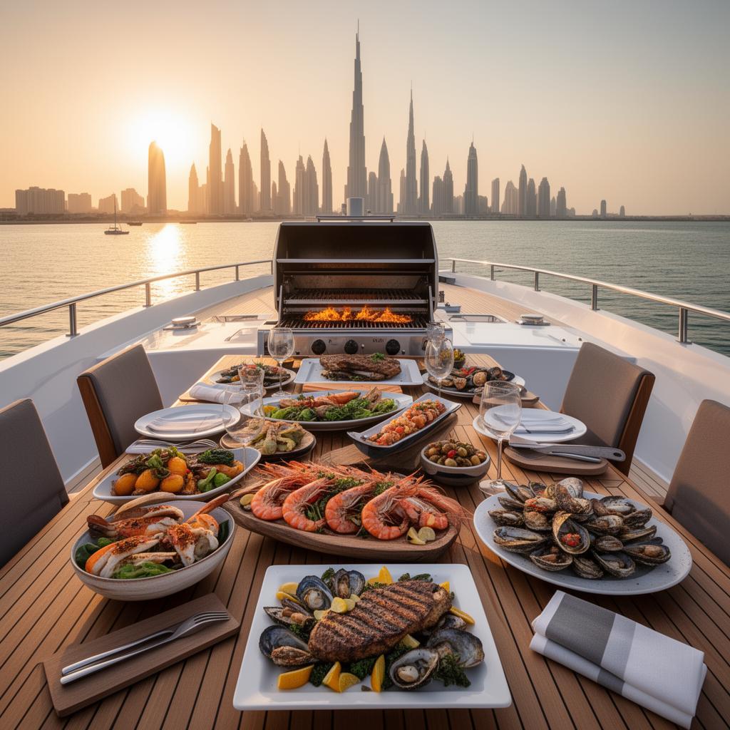 Gourmet dining setup on yacht